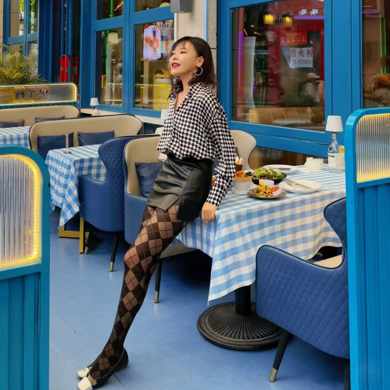 菱形格子丝袜春秋季薄款透肉个性辣妹显瘦英伦格性感连裤袜女潮酷