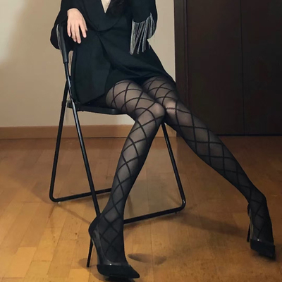 菱形格子丝袜超薄透肉性感诱惑个性辣妹显瘦加长高个子美腿连裤袜