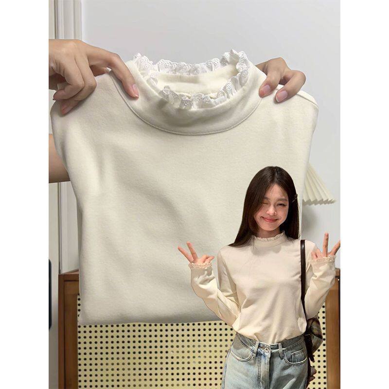 设计感蕾丝圆领德绒打底衫内搭