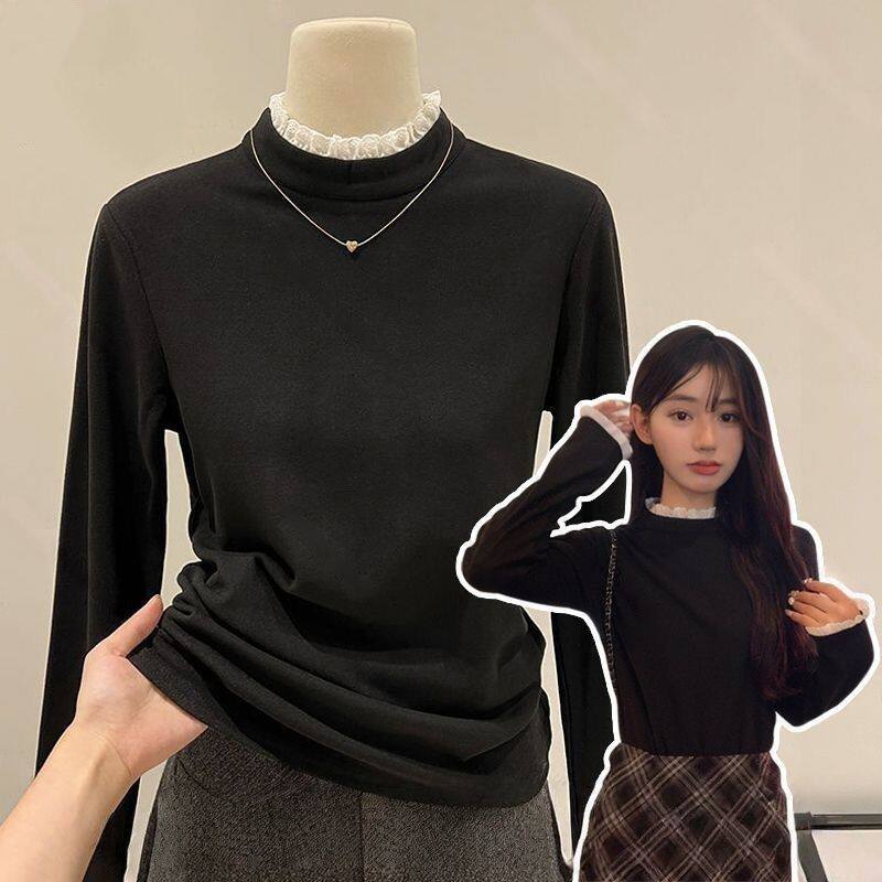 上衣德绒保暖半高领打底衫T恤女