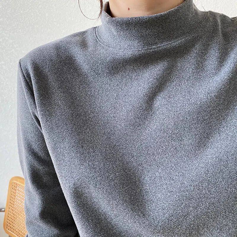 超保暖双面德绒加厚打底衫女 秋冬洋气内搭半高领磨毛白色长袖T恤