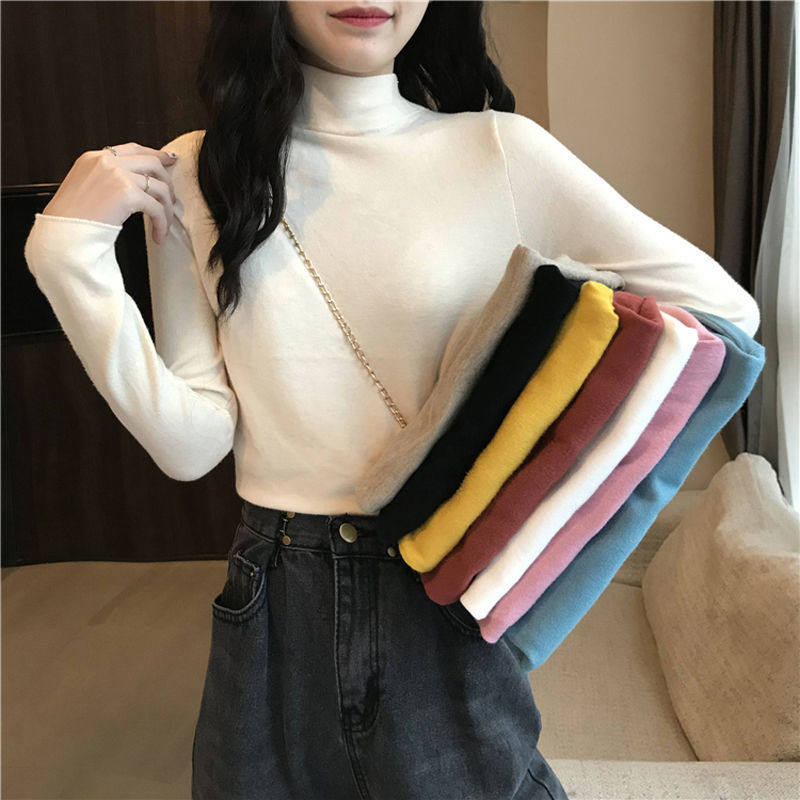 纯色长袖针织打底衫上衣女潮