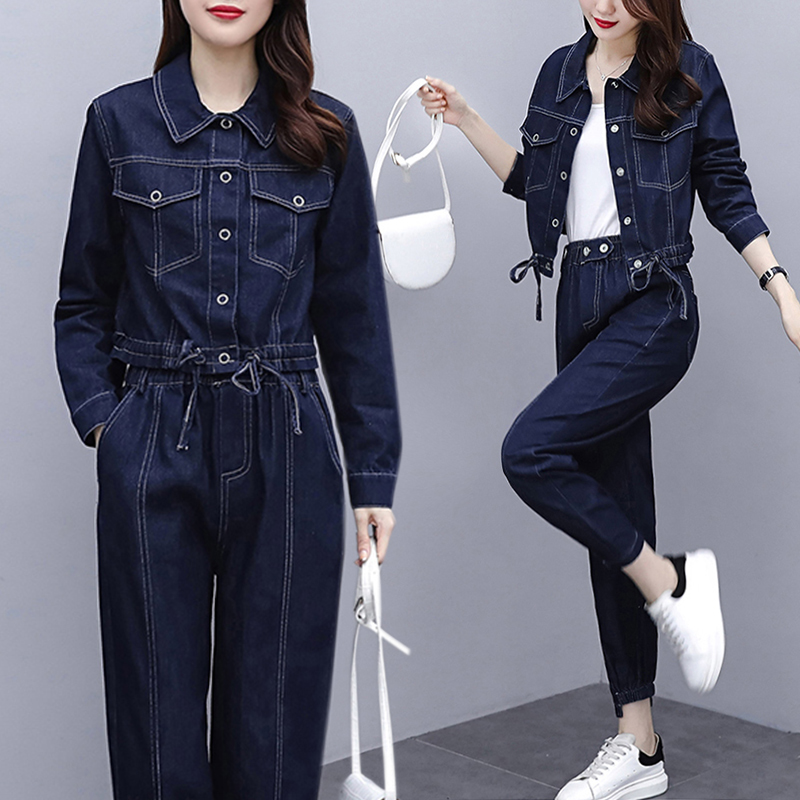 【气质女神穿搭】早秋女装新款休闲时尚牛仔两件套装秋季网红减龄