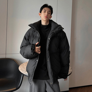 美式pu皮短款羽绒棉服男冬季潮牌cleanfit立领面包服保暖棉衣外套