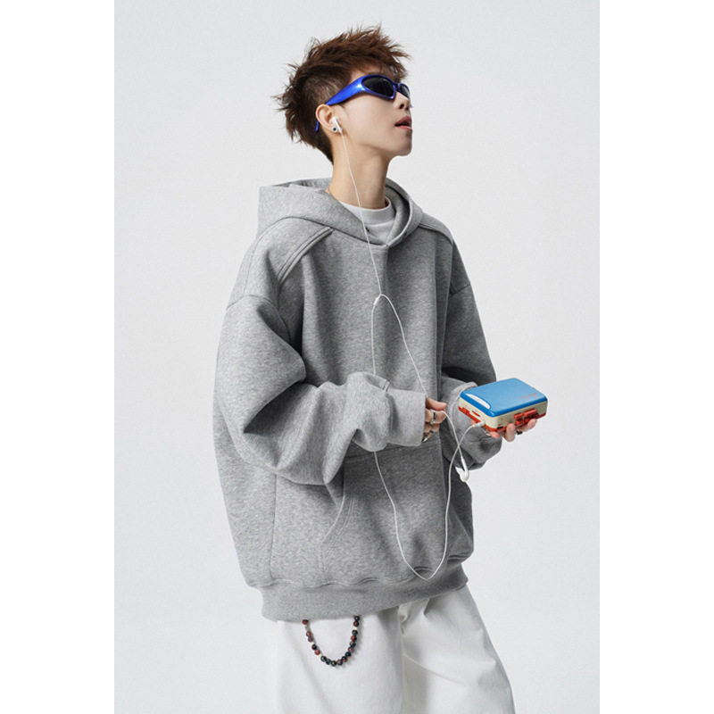 美式重磅拉链解构连帽卫衣男春季高级感痞帅帽衫boxy短款正肩外套