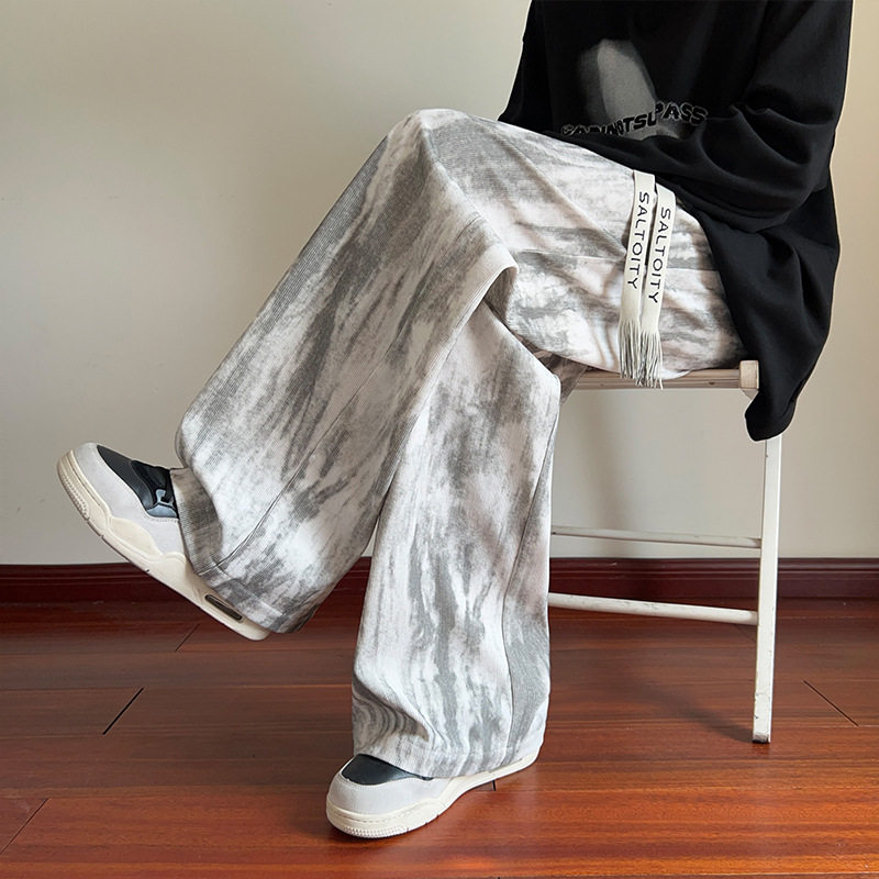 美式扎染休闲裤子男款秋季高街vibe阔腿卫裤宽松显瘦直筒运动长裤