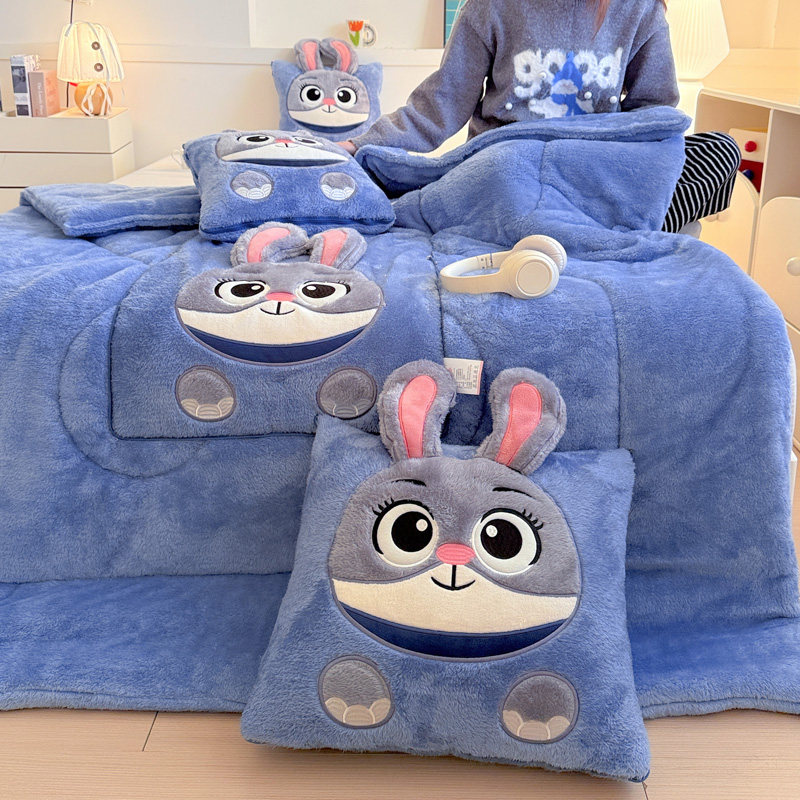 多功能二合一加绒抱枕被卡通兔子加厚保暖车载腰靠垫折叠午睡毯子,居家布艺,抱枕被,淘宝优惠券,粉丝福利购,淘宝优惠卷