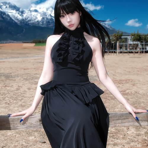 MuggleStudio原创设计挂脖黑长裙