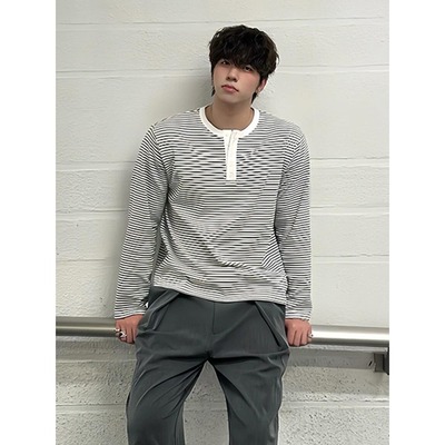 简约纯棉条纹长袖T恤男款春秋季