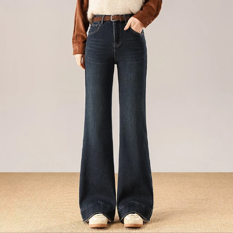 复古蓝牛仔喇叭裤秋冬女2025新款高腰加绒加厚垂坠感弹力休闲长裤