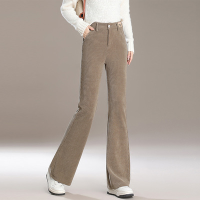 欧棉绒微喇裤女2025秋冬季新款加绒加厚雪尼尔裤子高腰显瘦喇叭裤