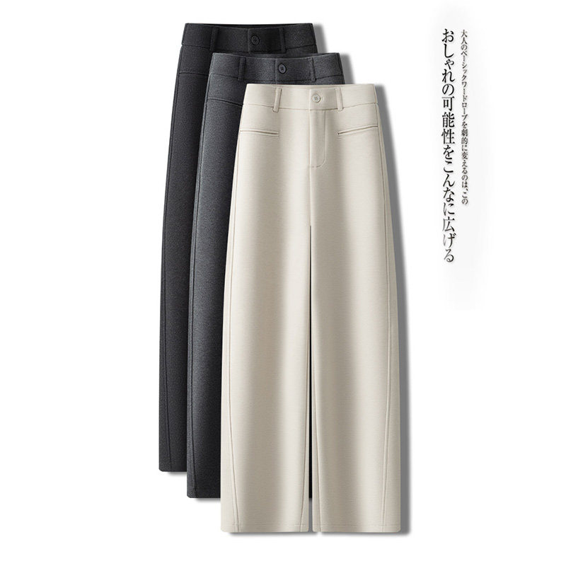 后妈裤毛呢哈伦裤女2025秋冬新款松紧腰宽松加绒休闲直筒裤