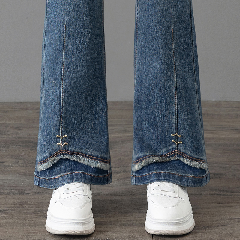 蓝色牛仔裤子女2025新款爆款喇叭裤高腰显瘦休闲直筒毛边微喇裤