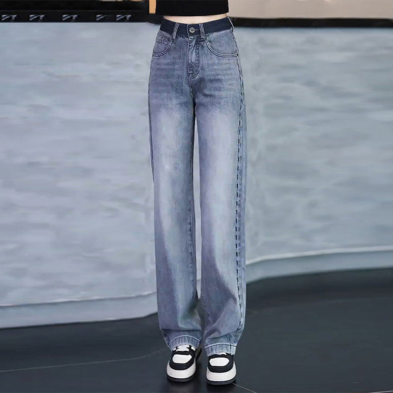 窄版阔腿牛仔裤女2025年新款春秋女裤子高腰宽松长裤加绒直筒裤女