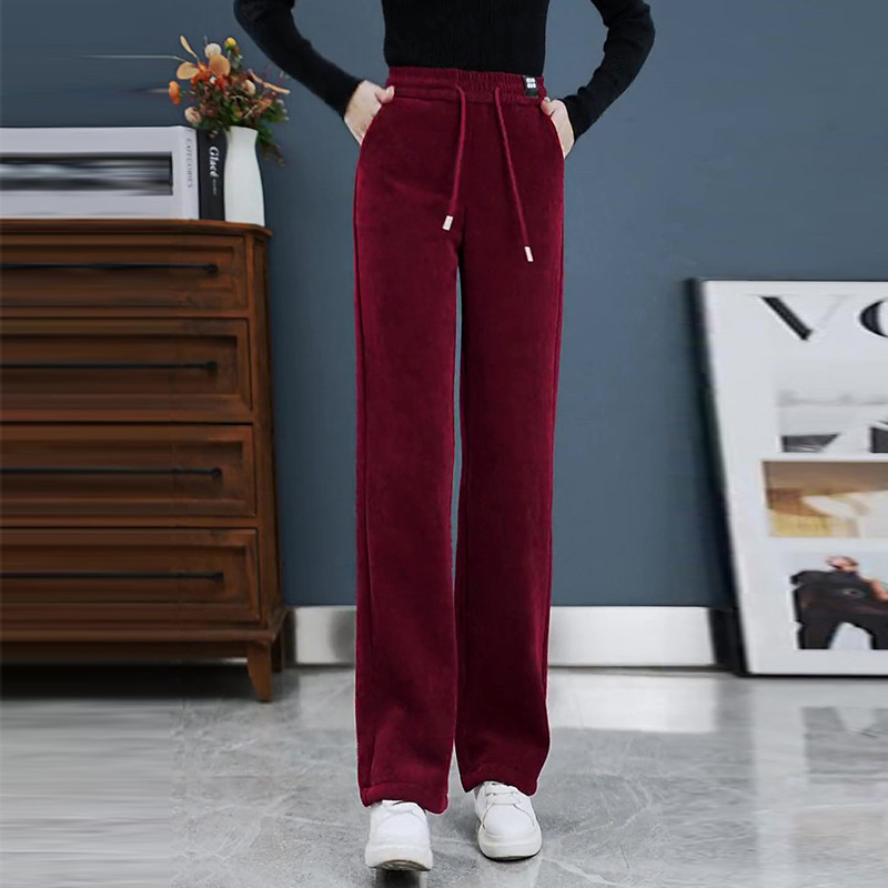 安哥拉红色阔腿裤女春秋2026新款流行高腰显瘦灯芯绒直筒裤冬加绒