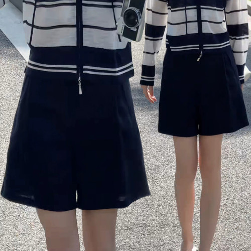 藏青色抗皱五分短裤女2026夏季新款小个子薄款休闲a字中裤子