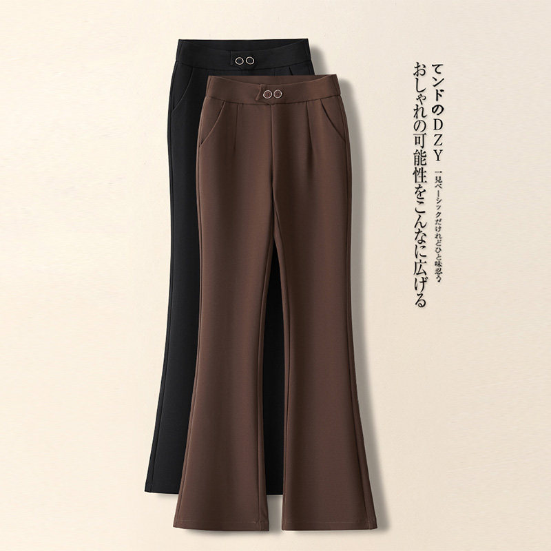 咖色微喇裤子女秋季2025新款高腰小个子垂感宽松喇叭裤休闲直筒裤
