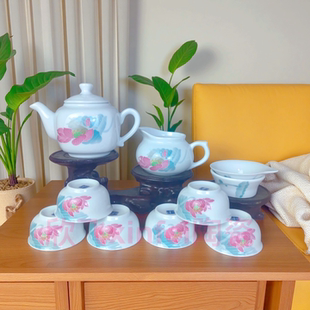 醴陵釉下五彩手绘夏荷茶具套装家用办公泡茶壶茶杯高温陶瓷HH