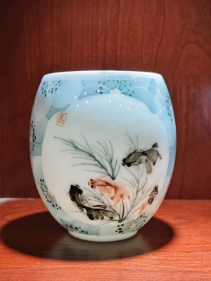 孤品货 双层陶瓷 醴陵釉下五彩手绘作品玉泥瓷省级画师作品
