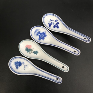 醴陵瓷器群力库存老货釉下彩高温瓷小勺子90年代复古陶瓷餐具