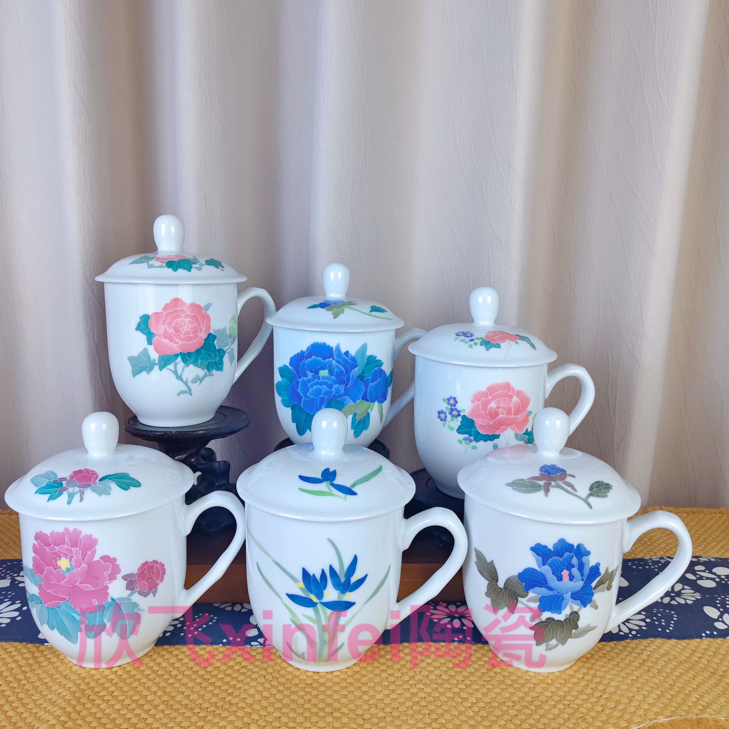 600ml大容量 醴陵釉下五彩瓷手绘茶杯办公杯个人用杯高温陶瓷水杯