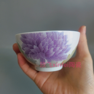 库存清仓 醴陵红官窑釉下五彩手绘陶瓷秋韵饭碗口径11cm高5.8cm