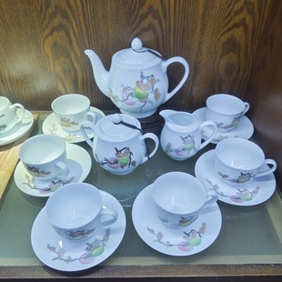 醴陵釉下五彩手绘咖啡茶具套装罗汉石榴十五件茶具礼盒包装