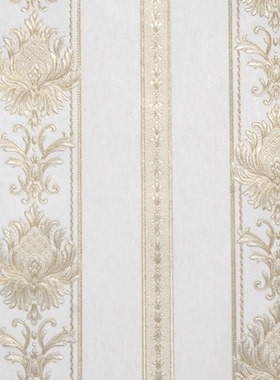 卡其色轻奢风简欧条纹壁纸 浅蓝浅黄色3D立体凹凸欧式竖条纹墙纸