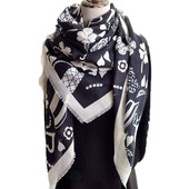 薄款 棉麻围巾法式 韩版 百搭秋冬新款 黑白香水瓶大方巾披肩 时尚 四季