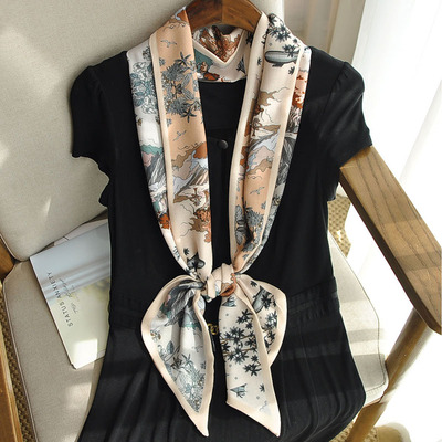 洋气米色棉麻飘带春夏薄款小丝巾