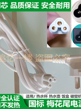 适用海蒂诗1015A便携式电热烧水壶水杯三圆孔插头充电源线纯铜芯