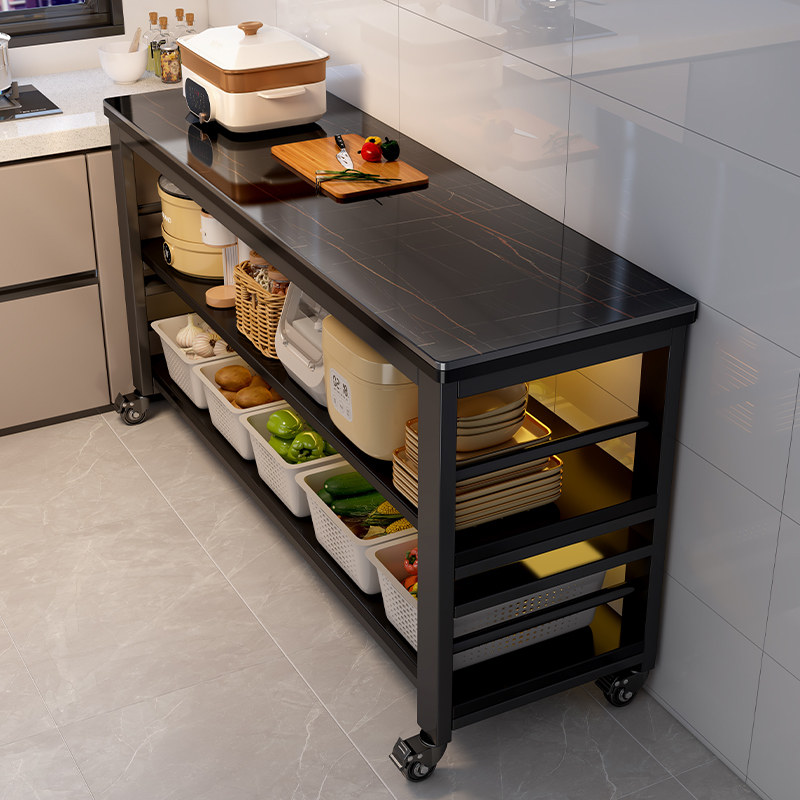 厨房置物架岩板切菜桌多功能餐柜可移动操作台微波炉锅具收纳柜