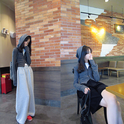 秋女童亲子美式短款连帽外套帽衫