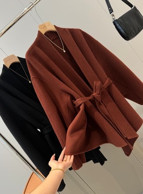 100绵羊毛！精品单！红人店620+不规则系带款双面呢T620