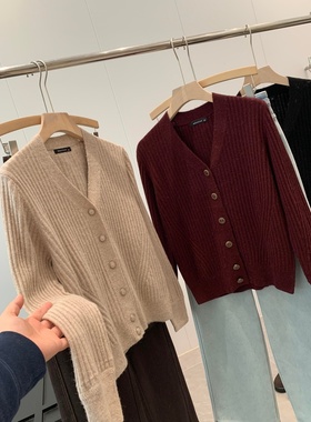羊毛+牦牛毛！撤柜单！国外商场459+V领针织毛衣T334