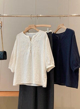 100亚麻！重工刺绣～同品质279+设计感七分袖Y363