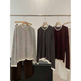 花纱撞色针织衫 红人店359 S432 100羊毛 捡漏