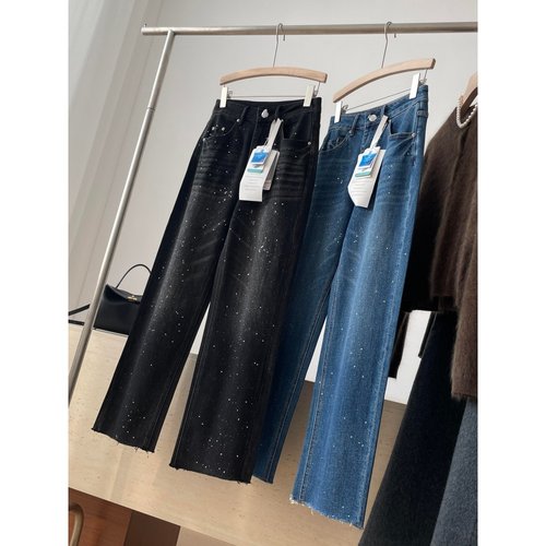 捡漏！红人店298+烫钻细闪直筒牛仔裤Y468