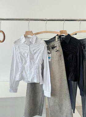 省一百多！捡漏！国外商场180+棉质设计感褶皱衬衫Q756