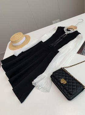 捡漏！淘到门店599名媛娃娃领长裙撞色气质小香风连衣裙女R206