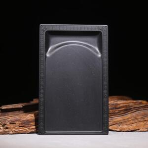 万石君精工手刻 龙尾山细雨金星老坑歙砚 八寸方形回纹素砚文房四宝原石砚台书画礼品收藏摆件端砚成人砚台