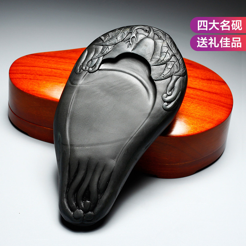 中国歙砚非遗安徽砚台老坑龙尾山四大名坑佛手砚眉子坑眉纹文房四宝名师手工雕刻研墨书法国画收藏送礼端砚