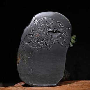 非遗安徽歙砚 八卦乾坤素砚 龙尾老坑刷丝眉纹罗纹金晕原石砚台 文房四宝实用礼品收藏砚行囊砚 精工 非端砚