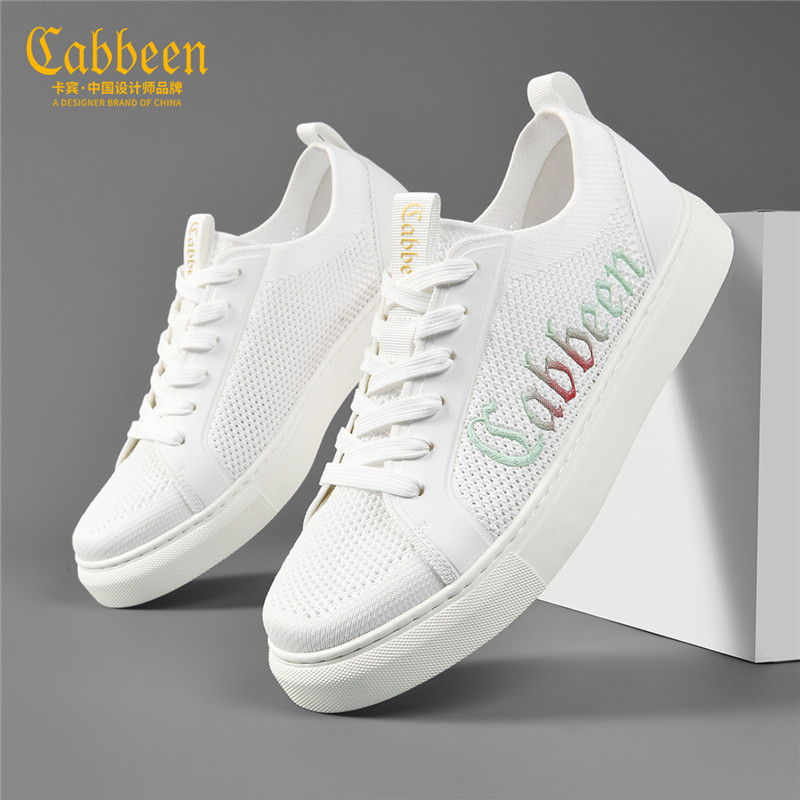卡宾男鞋夏季新款透气薄款网面男士飞织布面板鞋休闲百搭潮流软底