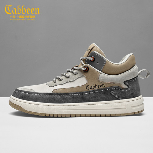Cabbeen卡宾复古反光高帮板鞋子