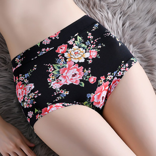 印花纯棉裆收腹提臀性感包臀黑色短裤 女士高腰内裤 衩女人 3条装