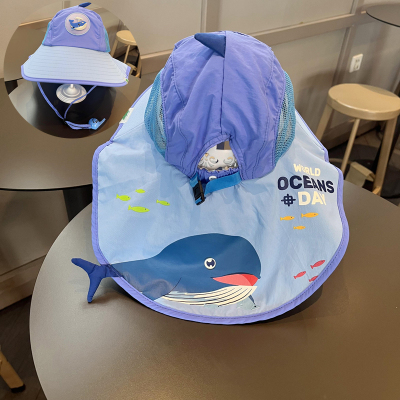 儿童遮阳披肩帽大童大帽檐防晒沙滩帽男女宝宝亮灯太阳帽龙渔夫帽
