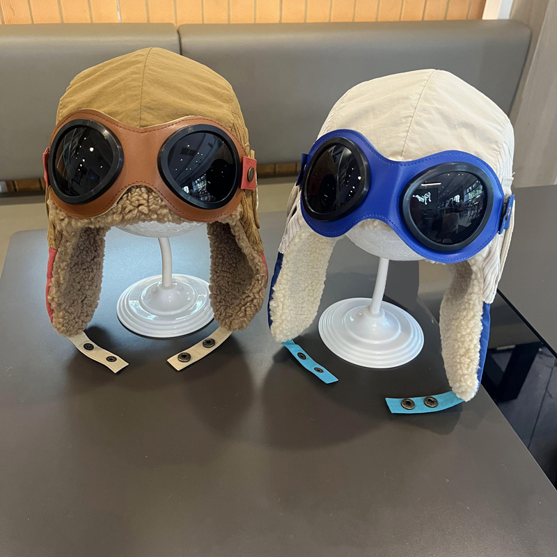 男女童飞行员帽子冬季加绒保暖护目镜雷锋帽亲子登山滑雪护耳帽潮