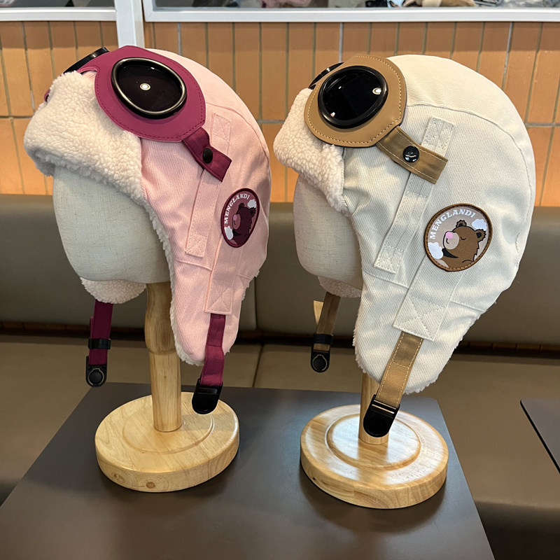 儿童滑雪帽带护目镜男女童防风防寒大童雷锋帽保暖飞行员帽秋冬季