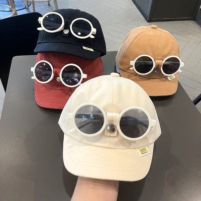 儿童可拆墨镜鸭舌帽薄宝宝短檐出游遮阳防晒男女童棒球帽春秋夏季